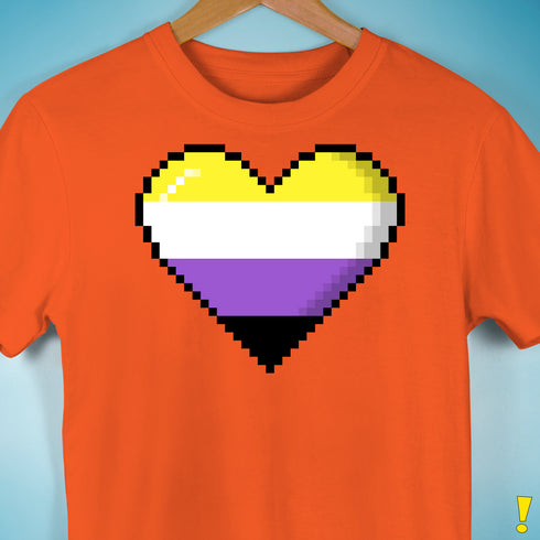 Nonbinary Pride 8-Bit Pixel Heart Premium Unisex T-Shirt - Orange